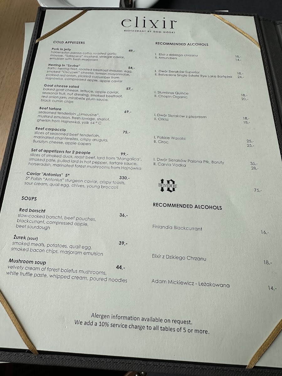 Menu Restauracja Elixir By Dom Wódki | Polish Restaurant Warsaw-1