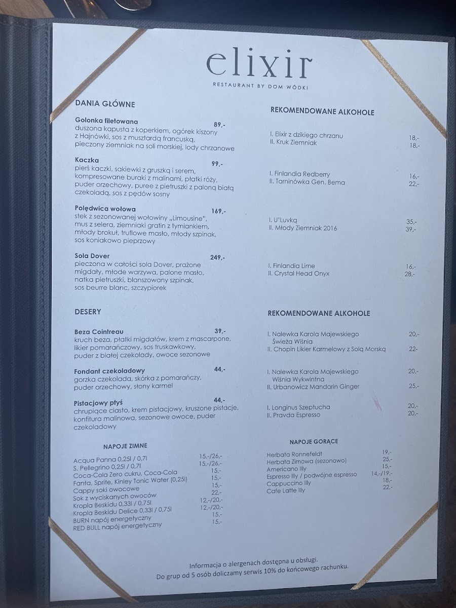 Menu Restauracja Elixir By Dom Wódki | Polish Restaurant Warsaw-5