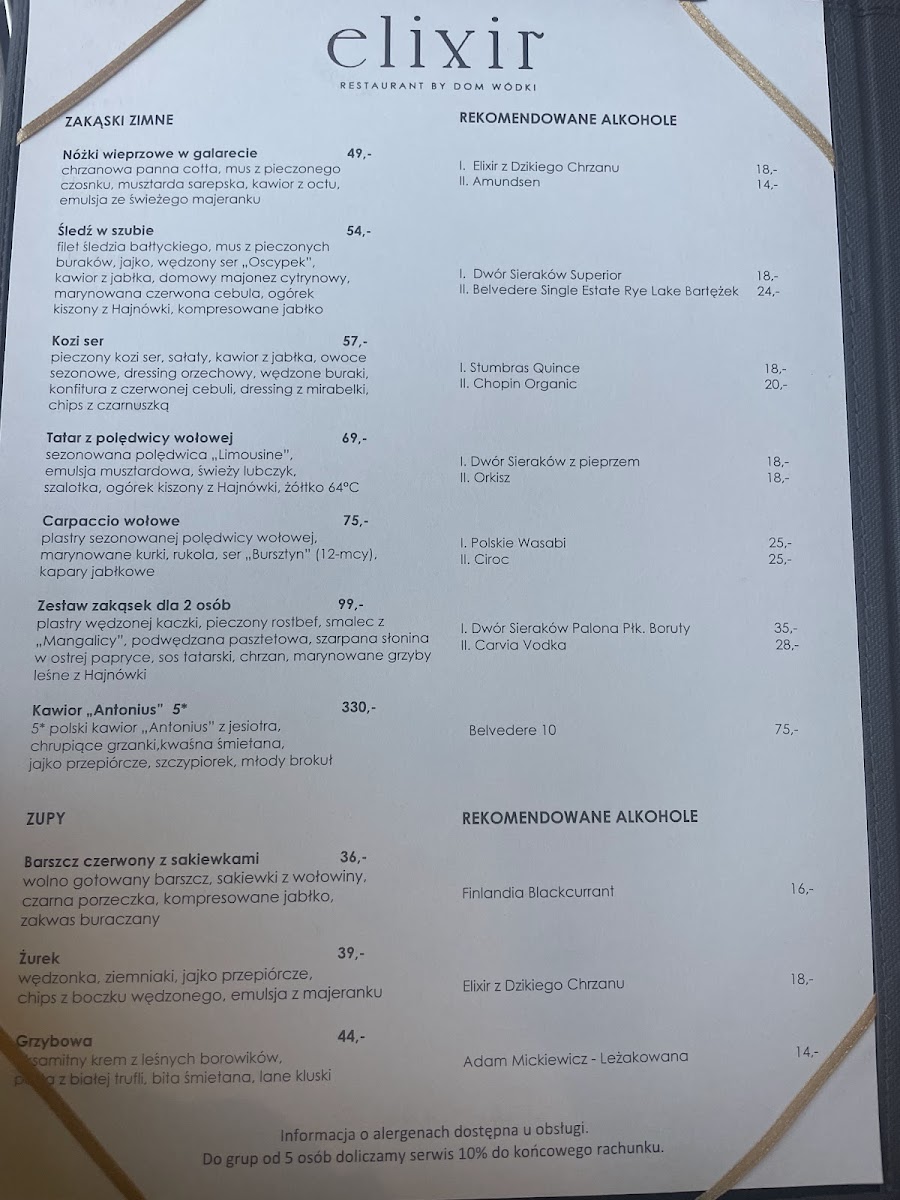 Menu Restauracja Elixir By Dom Wódki | Polish Restaurant Warsaw-6