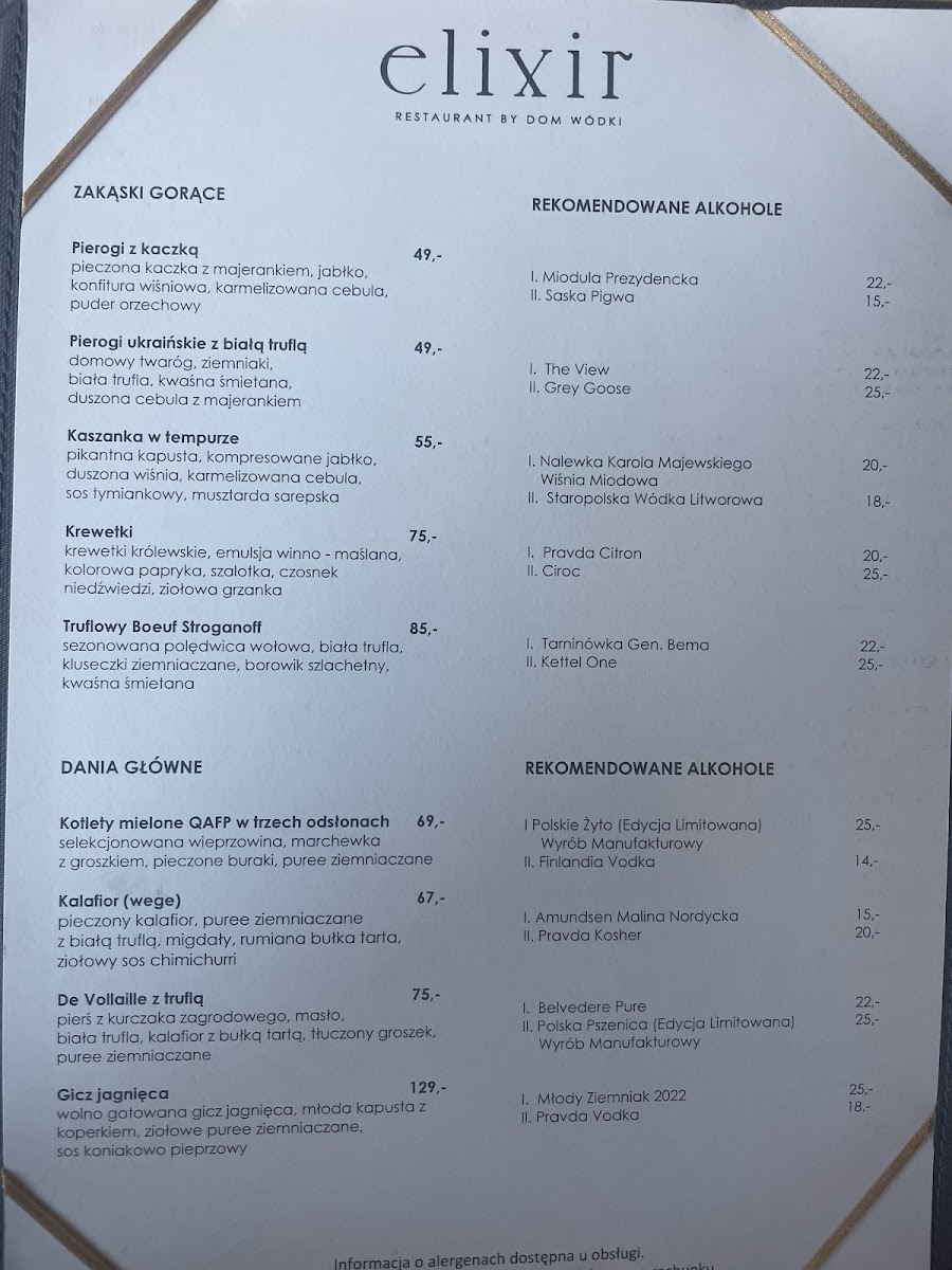 Menu Restauracja Elixir By Dom Wódki | Polish Restaurant Warsaw-7