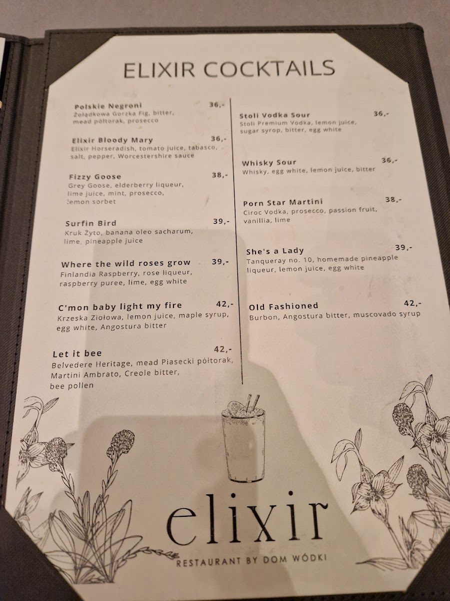 Menu Restauracja Elixir By Dom Wódki | Polish Restaurant Warsaw-8